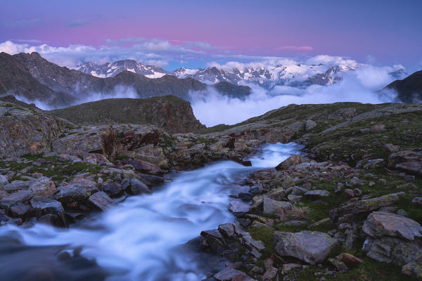 Sunset in the high valley, Vallecamonica in Brescia province, Lombardy, Italy, Europe.