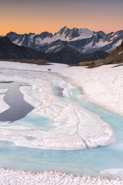 Caione lake at dawn, Stelvio national park, Brescia province, Lombardy, Italy, Europe.