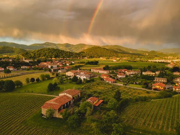 Spring season in Franciacorta, Brescia province, Lombardy, Italy.