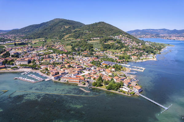 A small village of Clusane aerial view, Iseo lake, Brescia province in Lombardy district, Italy, Europe.