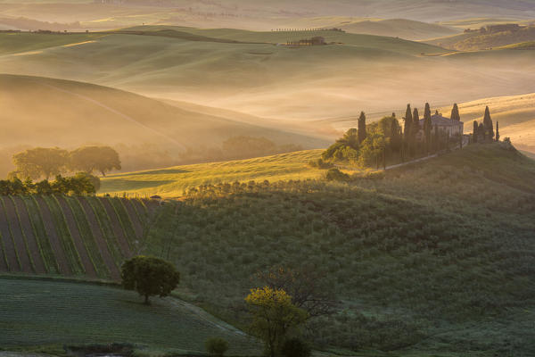The classic symbol of the Val d'Orcia, the Belvedere at San Quirico d'Orcia. Tuscany Italy