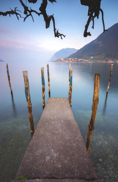 Iseo lake at dawn, province of Brescia, Italy.