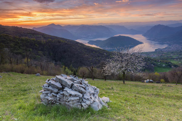 Iseo lake at Sunset,province of Brescia, Italy.