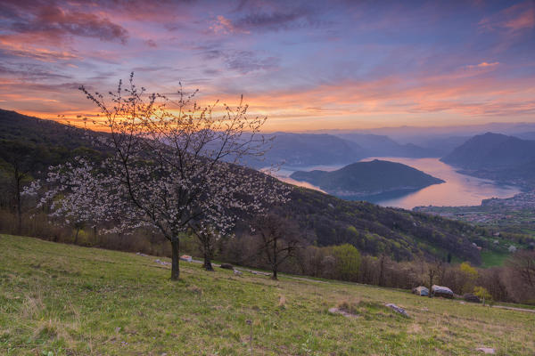 Iseo lake at Sunset,province of Brescia, Italy.