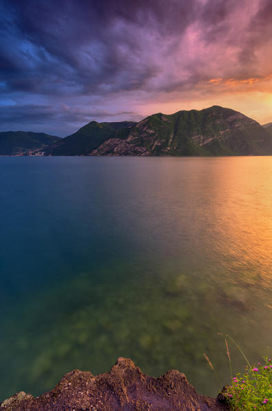 Europe, Italy, Iseo lake at sunset, province of Brescia.