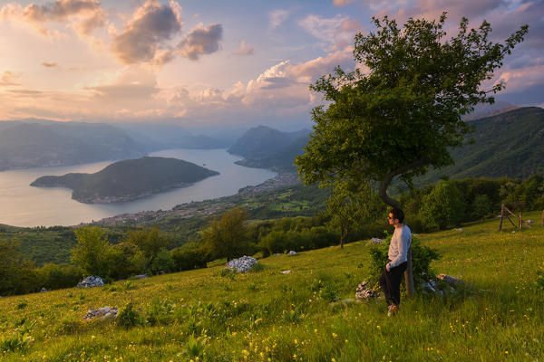 Europe, Italy, Iseo lake view from Colmi of Sulzano, province of Brescia.