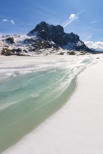 Europe, Italy, Vacca lake at thaw, Adamello park in province of Brescia.