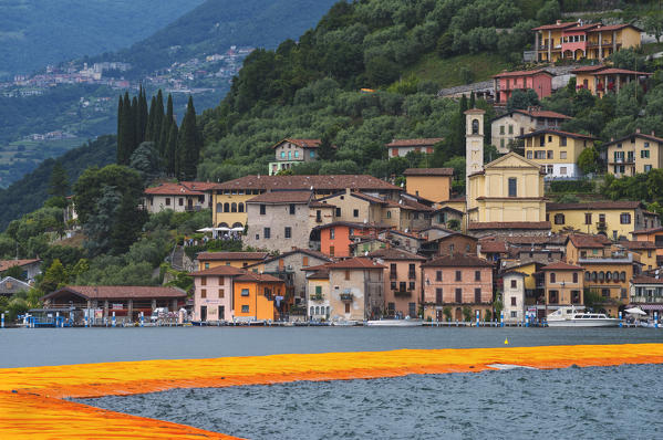Europe, Italy, The Floating Piers in Iseo lake, province of Brescia.