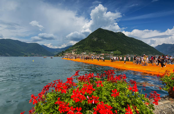 Europe, Italy, the floating Piers in province of Brescia.