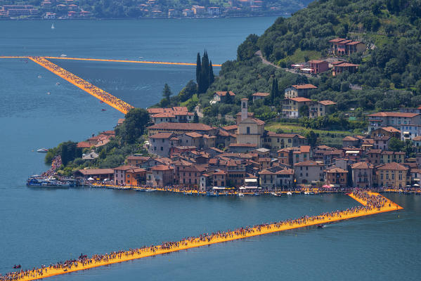 Europe, Italy, the Floating piers in iseo lake, province of Brescia.