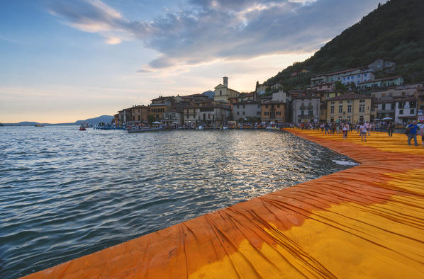 Europe, Italy, the Floating piers in iseo lake, province of Brescia.