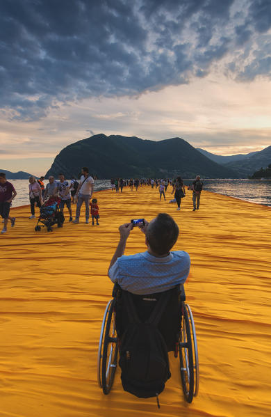 Europe, Italy, the floating piers in iseo lake, province of Brescia.