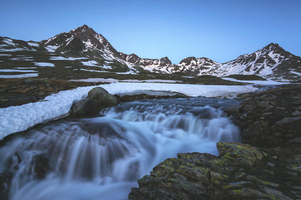 Europe, Italy, waterfall in Gavia pass in province of Brescia.