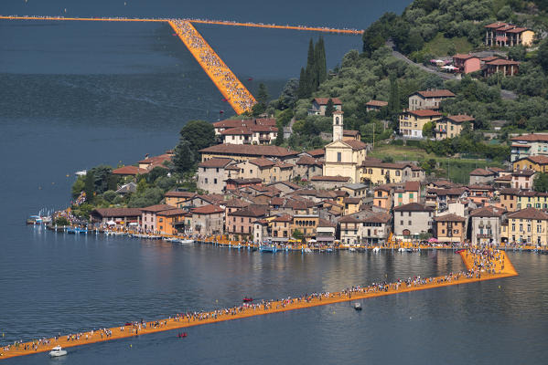 Europe,Italy, The floating Piers in Iseo lake, province of Brescia.