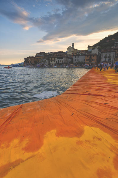 Europe, Italy, the Floating Piers in Iseo lake, province of Brescia.