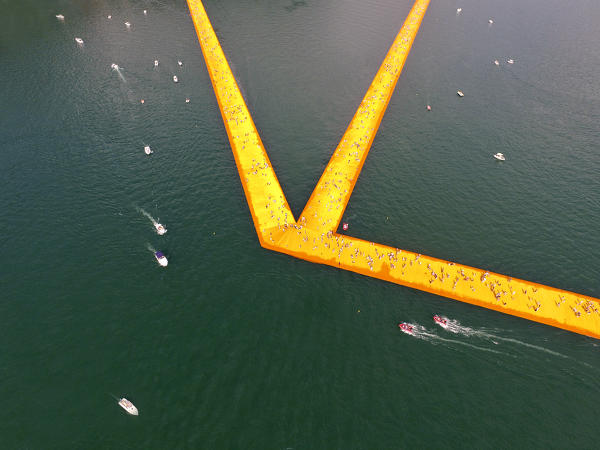 Europe,Italy, the Floating piers in Iseo lake, province of Brescia.