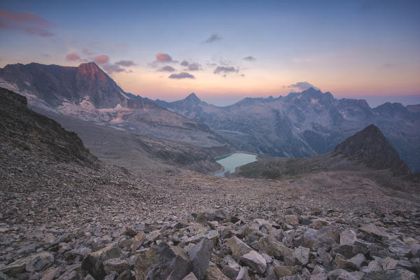 Mount Adamello at dawn, Brescia province, Lombardy, Italy.