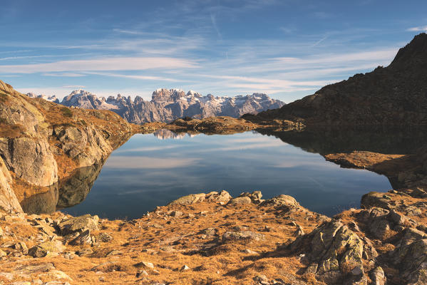 Brenta dolomites view from Lago Nero of Cornisello, Adamello Brenta natural park, Trento province, Trentino Alto Adige district, Italy, Europe.