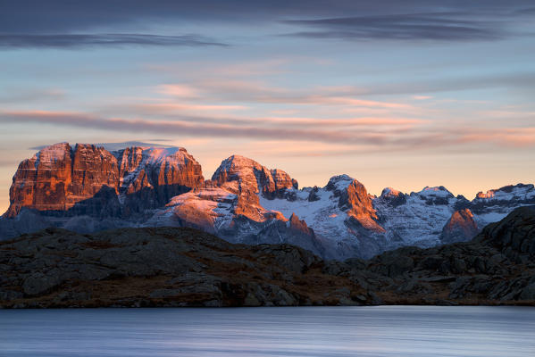 Brenta dolomites view from Lago Nero of Cornisello, Adamello Brenta natural park, Trento province, Trentino Alto Adige district, Italy, Europe.