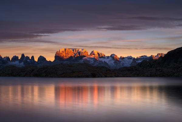 Brenta dolomites view from Lago Nero of Cornisello, Adamello Brenta natural park, Trento province, Trentino Alto Adige district, Italy, Europe.