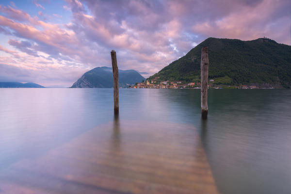 Iseo lake at dawn, Brescia province, Lombardy region, Italy, Europe.