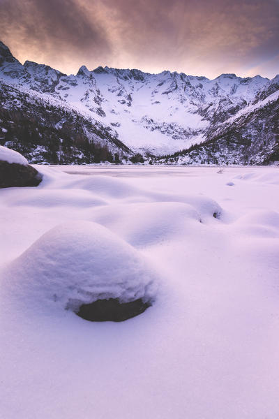 Aviolo lake in winter season, Adamello park, Brescia province, Lombardy district, Italy, Europe.