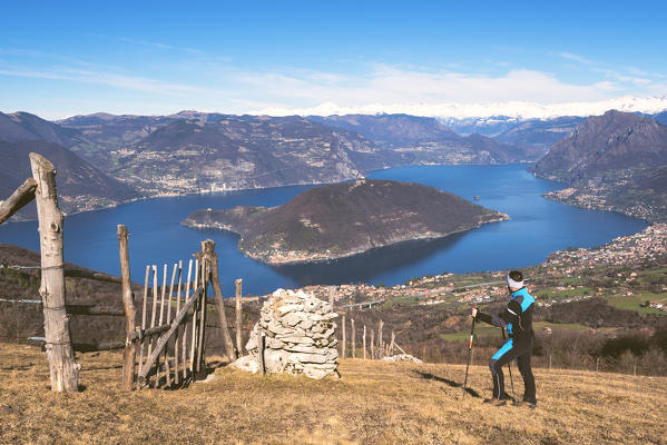 Trekking over Iseo lake, Brescia province, Italy, Lombardy district, Europe.