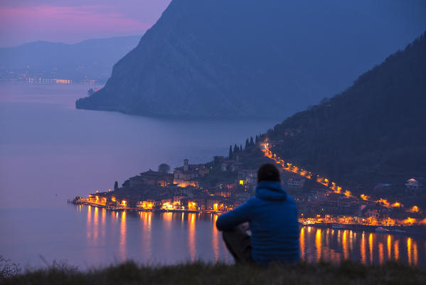 Peschiera Maraglio Blue Hour, Brescia province, Italy, Lombardy district, Europe.