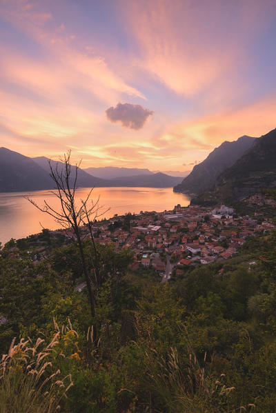 Panoramic view over Iseo lake, Brescia province in Lombardy district, Italy, Europe.
