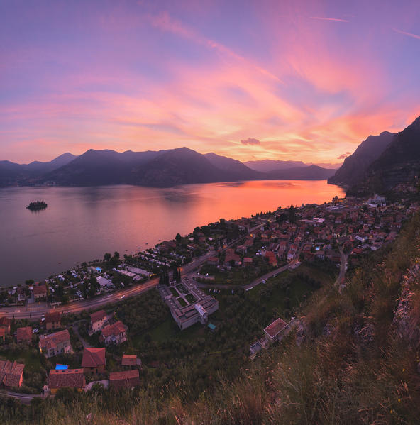Panoramic view over Iseo lake, Brescia province in Lombardy district, Italy, Europe.