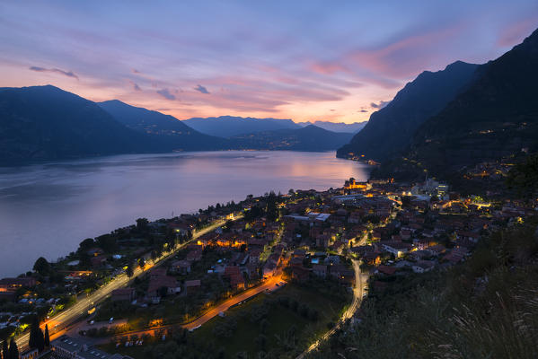 Panoramic view over Iseo lake, Brescia province in Lombardy district, Italy, Europe.