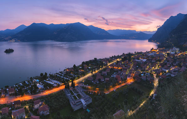 Panoramic view over Iseo lake, Brescia province in Lombardy district, Italy, Europe.