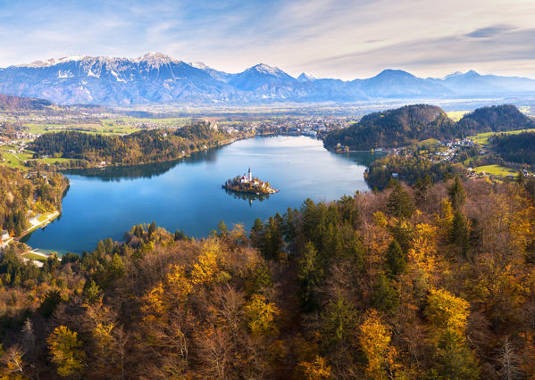 
Bled Island and Lake Bled. Bled, Upper Carniolan region, Slovenia