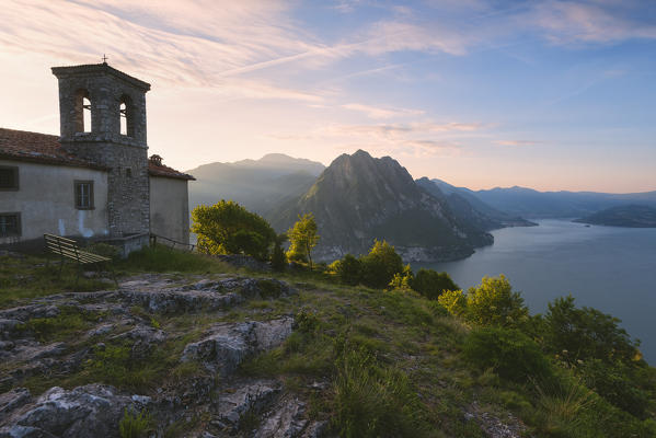 Iseo lake view from San Defendente hill, Bergamo province, Lombardy district, Italy.