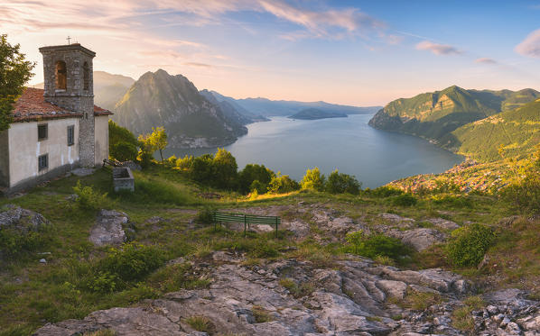 Iseo lake view from San Defendente hill, Bergamo province, Lombardy district, Italy.