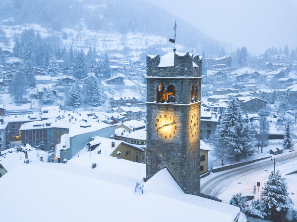 Ponte di Legno under the snowfall, Lombardy district, Brescia province,Italy.