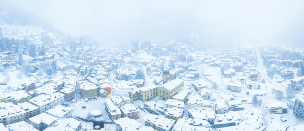 Ponte di Legno under the snowfall, Lombardy district, Brescia province,Italy.