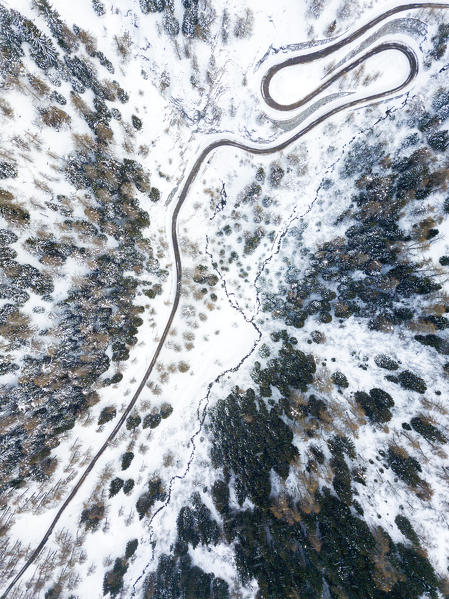 Mountain road aerial view, Lombardy district, Brescia province, Italy.