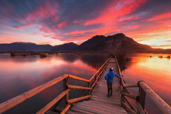 Torbiere del Sebino Natural Reserve at dawn, Lombardy district, Brescia province, Italy.