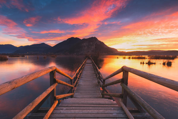 Torbiere del Sebino Natural Reserve at dawn, Lombardy district, Brescia province, Italy.