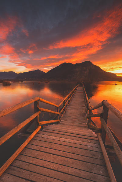 Torbiere del Sebino Natural Reserve at dawn, Lombardy district, Brescia province, Italy.