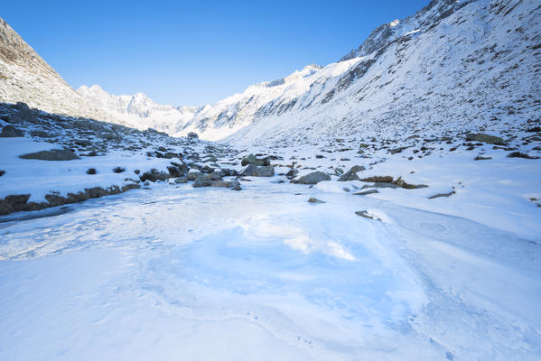 Winter season in Adamè Valley, Adamello park, Brescia province, Lombardy district, Italy.