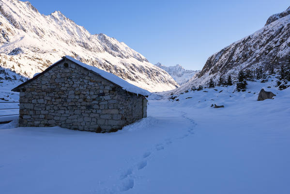 Winter season in Adamè Valley, Adamello park, Brescia province, Lombardy, Italy.