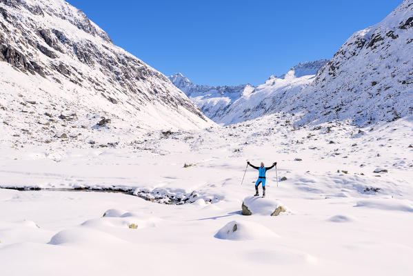 Winter season in Adamè Valley, Adamello park, Brescia province, Lombardy, Italy, Europe.