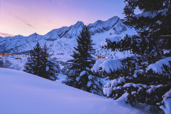 Sunrise in Tonale pass, Lombardy district, Brescia province, Italy, Europe.