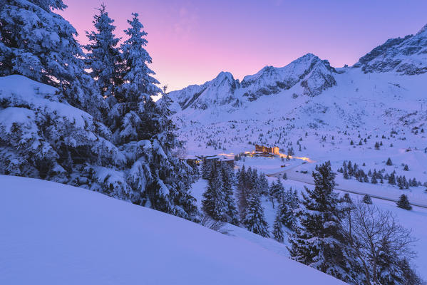 Sunrise in Tonale pass, Lombardy district, Brescia province, Italy, Europe.