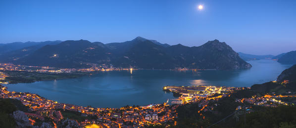 Lovere at Blue Hour, Brescia province, Lombardy district, Italy.
