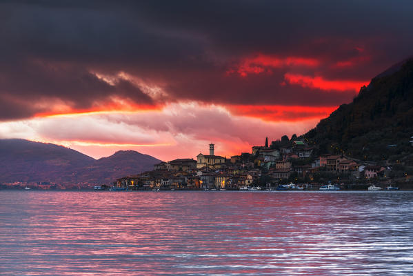 Peschiera Maraglio at sunset, Montisola, Brescia province, Lombardy district, Italy.