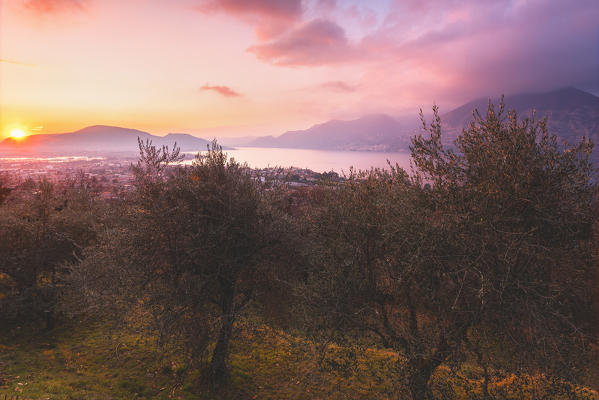 Iseo lake at sunset, Lombardy district, Brescia province, Italy,