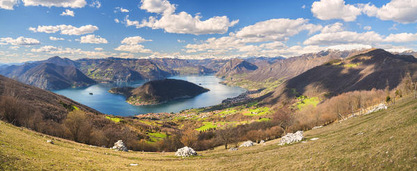 Iseo lake in spring season, Lombardy district, Brescia province, Italy.